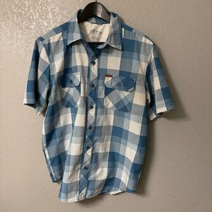 Orvis Men’s Air Caster Blue White Plaid Fishing Sportsman Shirt Size Medium